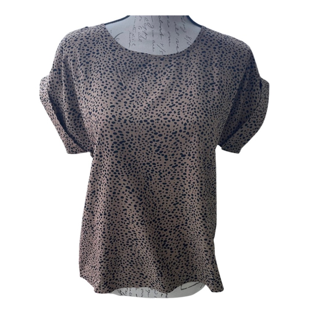 SHEIN Scoopneck Cuff Sleeve Blouse Top Tan Black Women's Size M|6